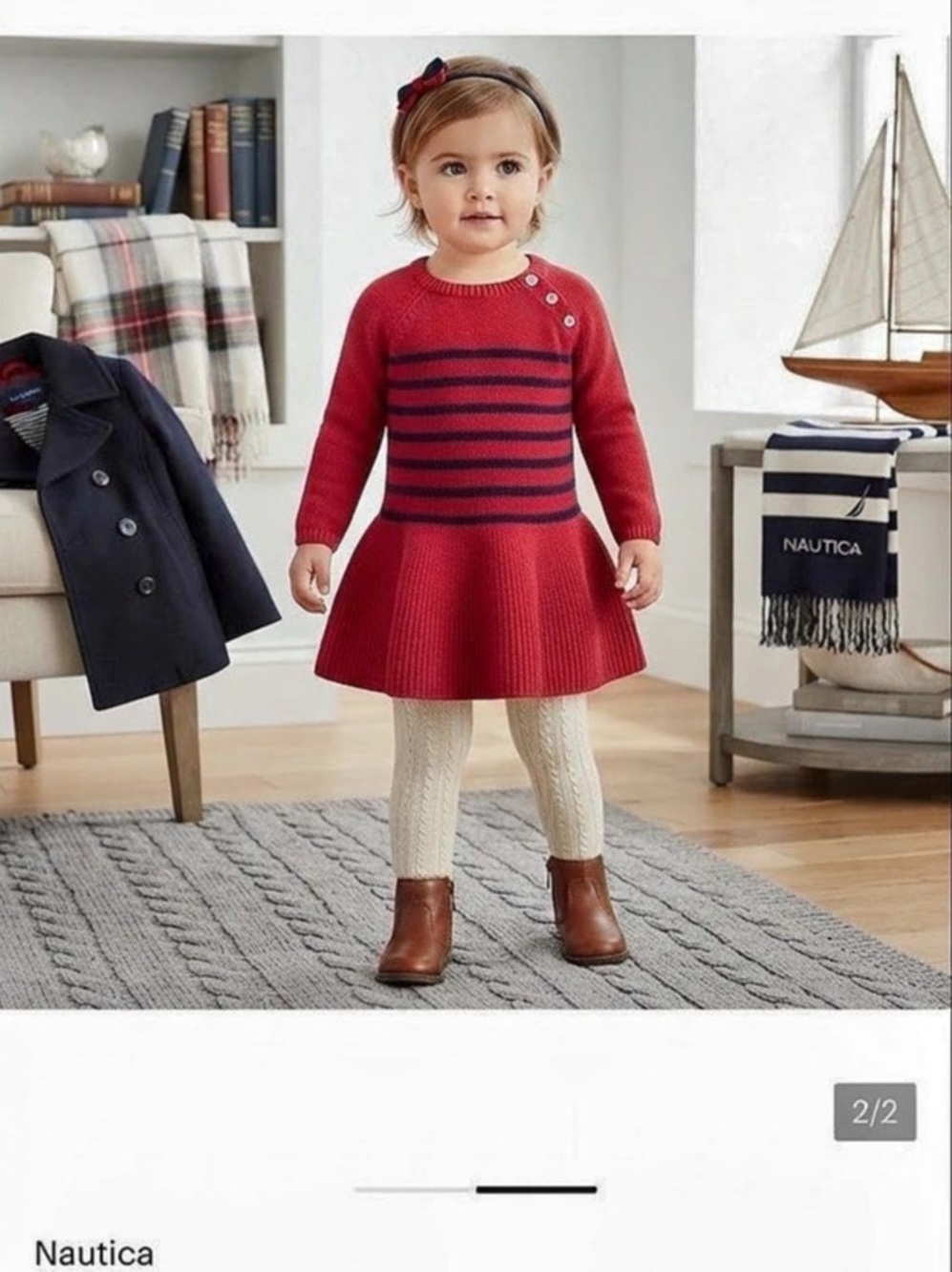 Nautica Toddler Striped Sweater Dress Red & Blue Size 18M